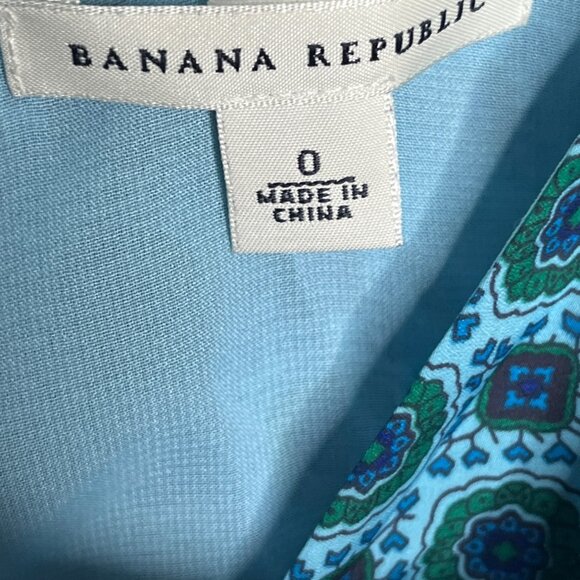 Banana Republic Blue Geometric Fit & Flare Dress Women’s 0 XS Sleeveless - Picture 3 of 7